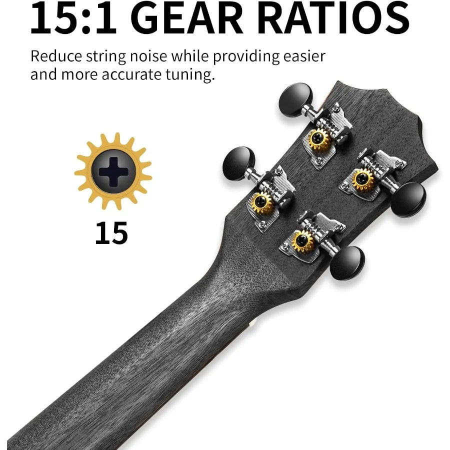 القيثارة السوداء للحفلات الموسيقية للمبتدئين 23 بوصة Uke مع حزام حقيبة الحفلة سلسلة نايلون 4 اختيارات مثالية لعشاق الموسيقى والعطلات