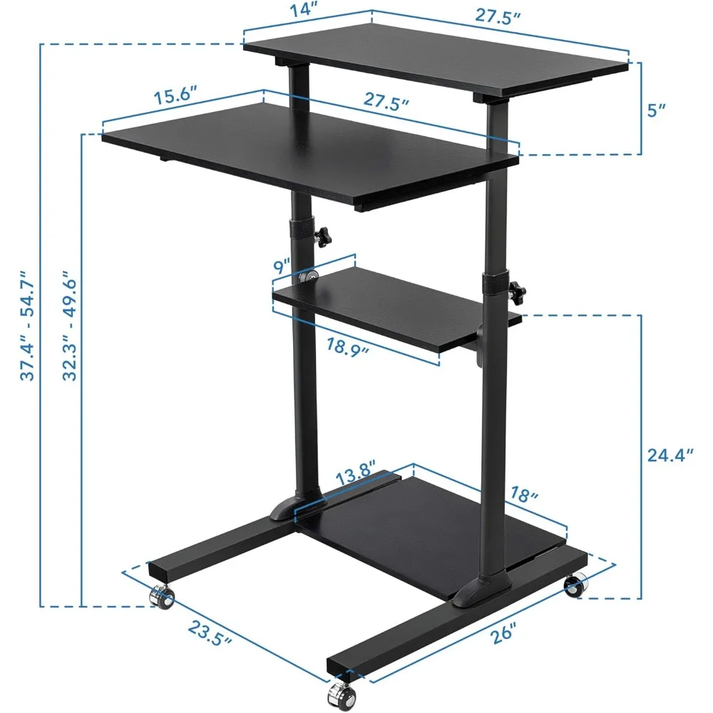 Chariot de bureau debout mobile, bureau roulant réglable, poste de travail informatique pour le bureau, l'école, les enseignants, recommandé