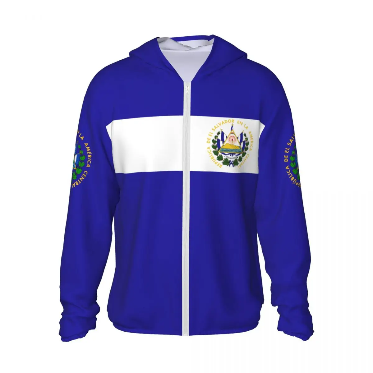 2026 Summer El Salvador Flag Polyester Sunscreen Sun Protection Fishing Running Clothes Quick Dry Performance With Zipper Hoodie