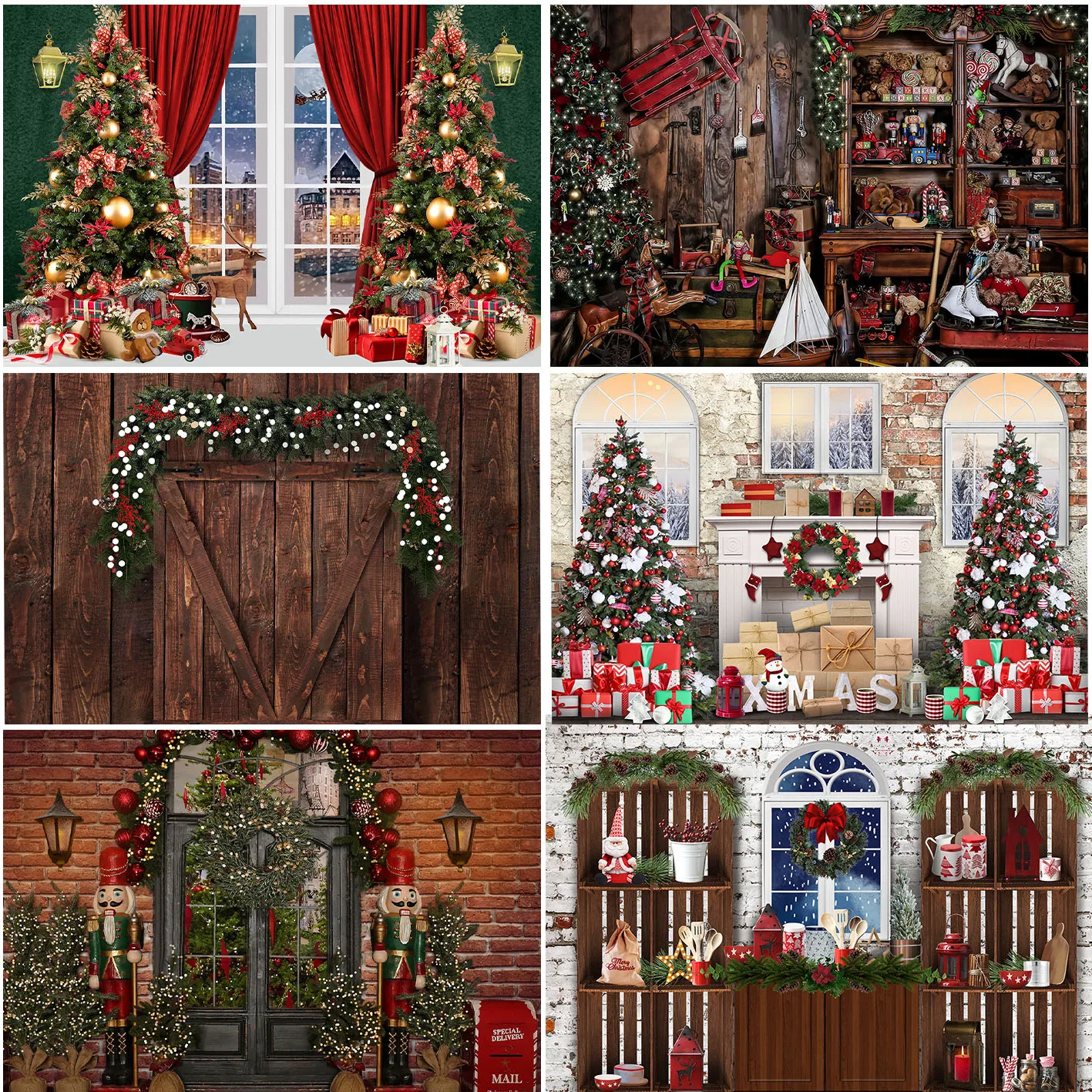 Photography Christmas Backgrounds Wooden Cabin Brick Wall Home Indoor Interior Decoration Banner Baby Portrait Backdrops Props