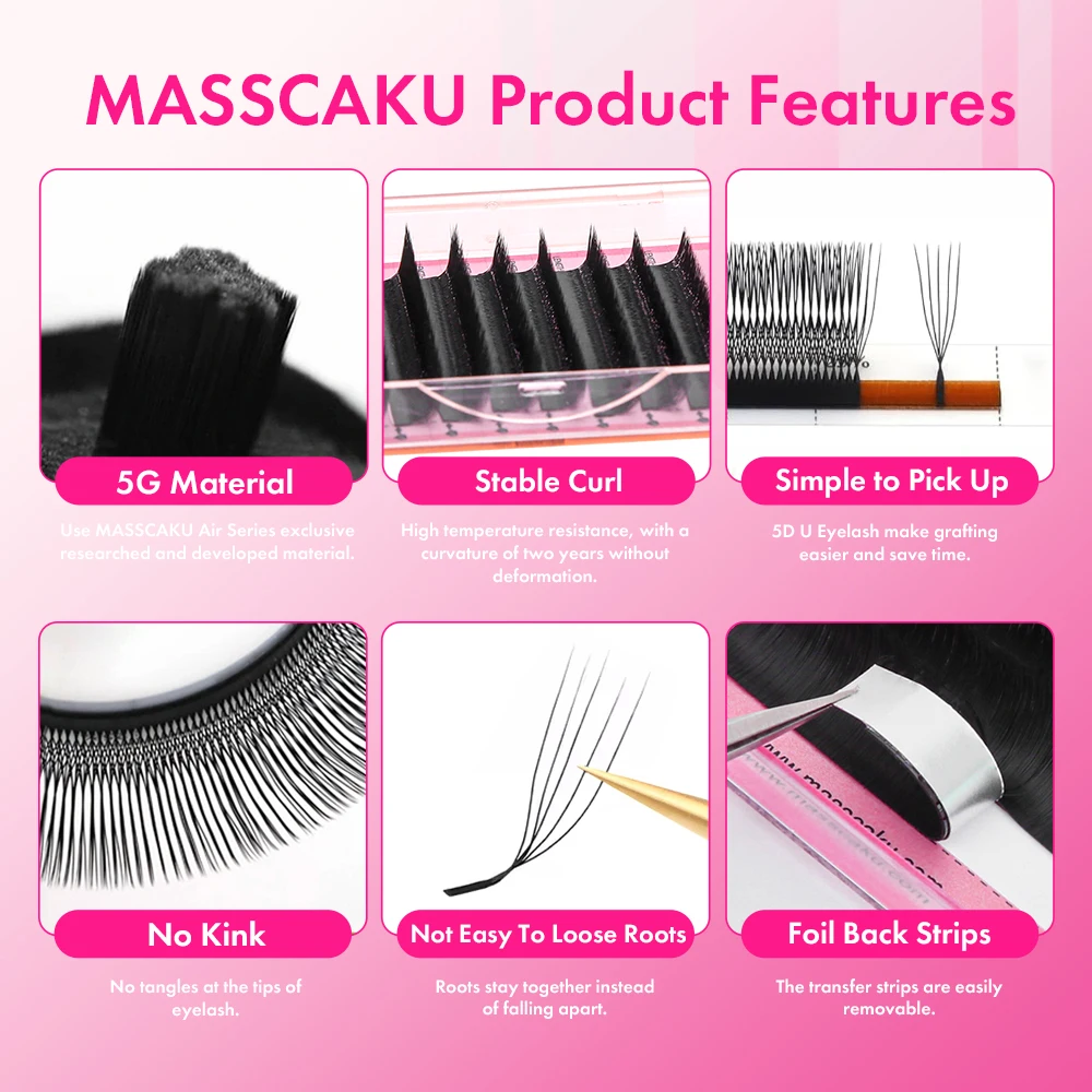 ขนตาปลอม MASSCAKU L/LU/M รูปตัวยู แบบ 3 มิติ 4 มิติ 5 มิติ ความยาวผสม 8-15 มม. สำหรับต่อขนตา คุณภาพระดับร้านเสริมสวย นุ่มเป็นธรรมชาติ สำหรับแต่งหน้า