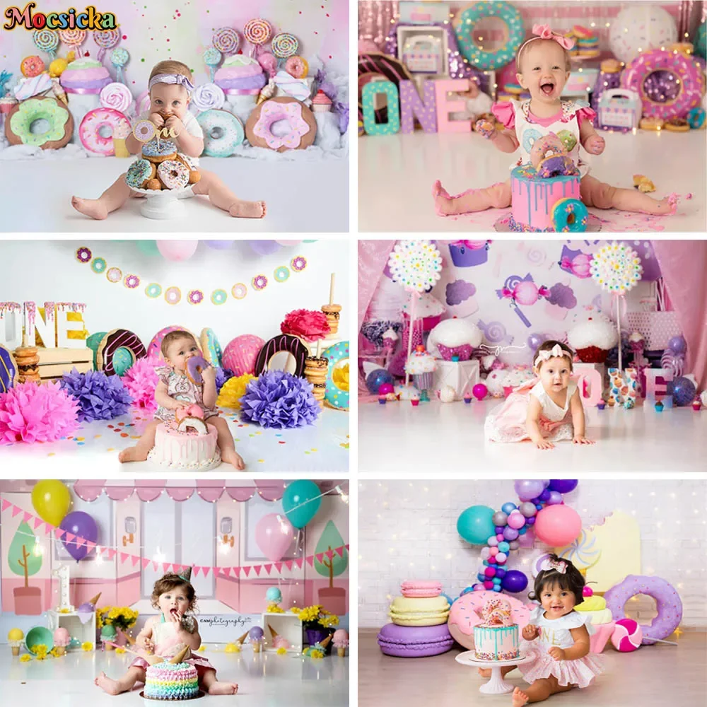

Donut Candy Cake Smash Photography Backdrops Ice Cream Shop Newborn Girl 1st Birthday Party Baby Shower Background Photo Studio