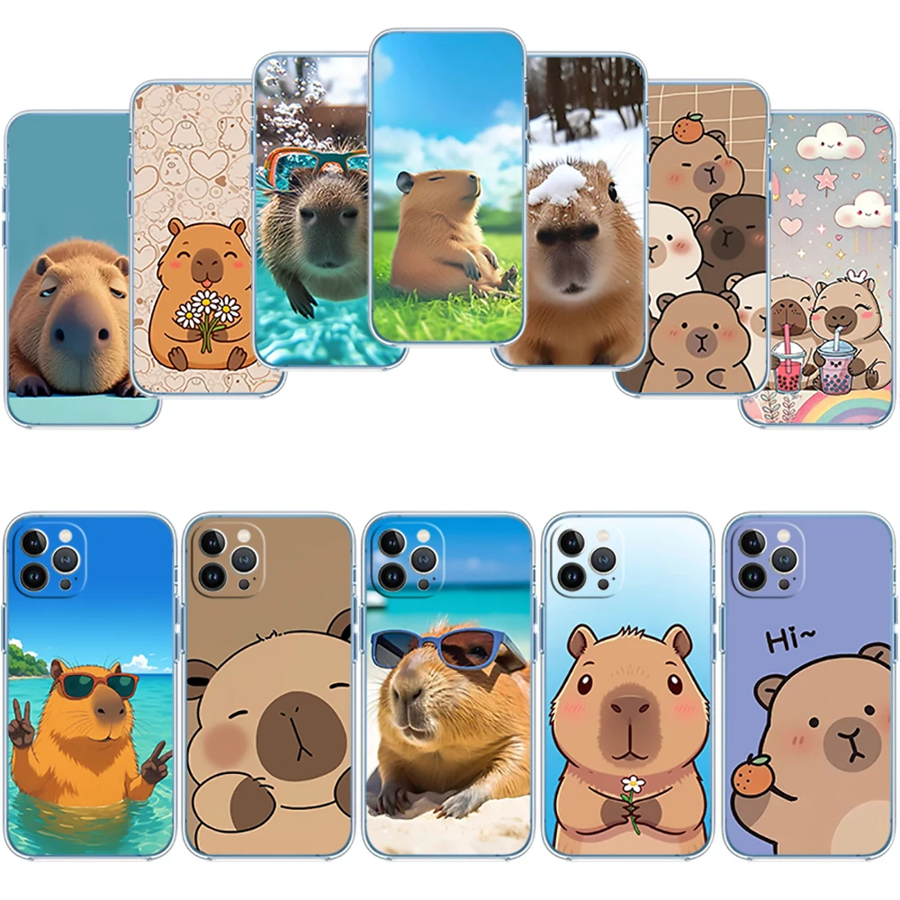 Cartoon  Capybara Cute Transparent Phone Case for Motorola G40 G04 G05 One Ace Action  Fusion Plus Hyper Macro Vision Zoom view 2