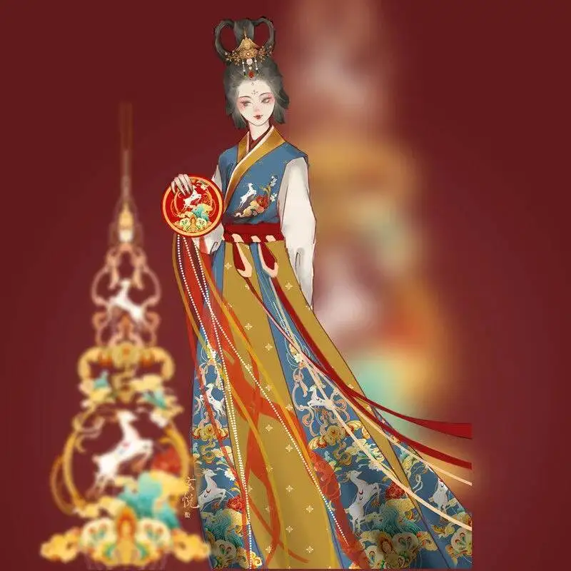 

Adult Cosplay Costume (Nine-colored Deer) Original Hanfu Cross-collar Short Shirt Skirt Woman Party Costume Spring Summer