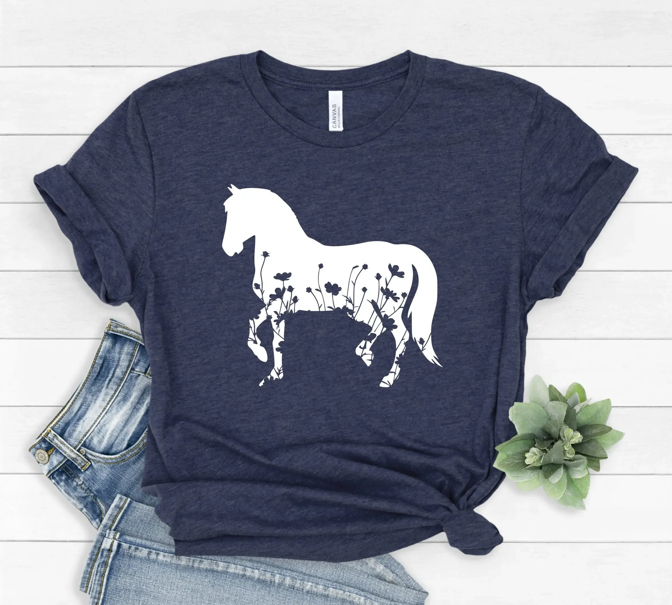 Camiseta de caballo Floral, amante de los animales, vida silvestre