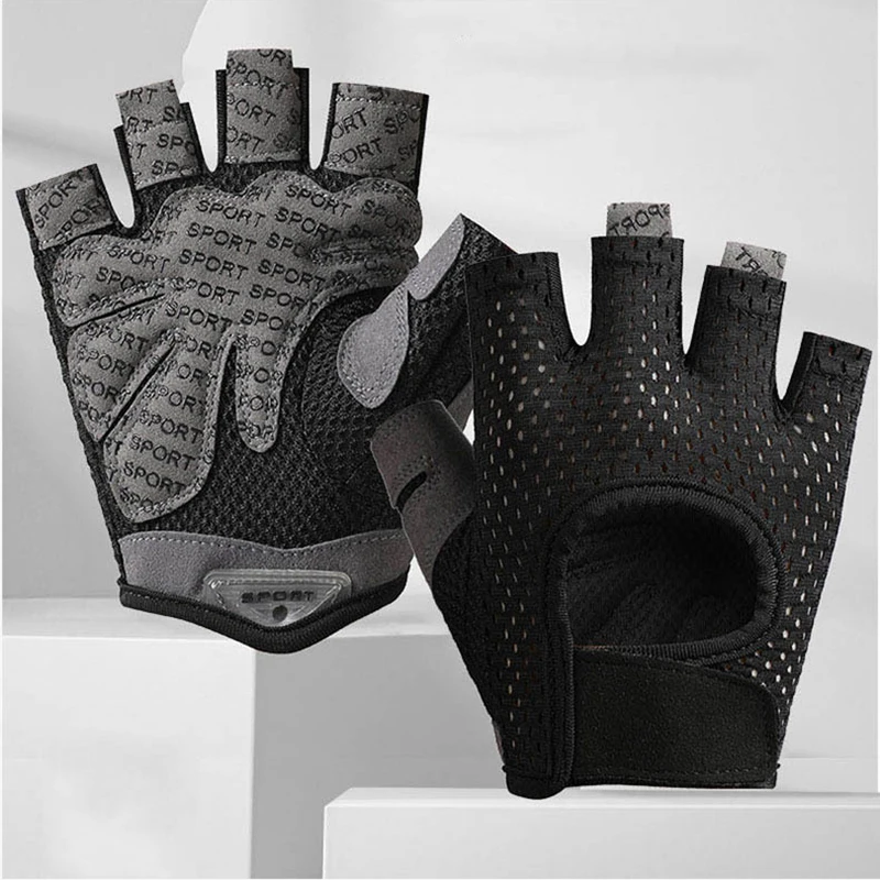 قفازات الصيف اللياقة البدنية تنفس حماية الشمس الدراجات نصف اصبع قفازات رياضة عدم الانزلاق الرجال النساء المشي لمسافات طويلة قفازات رفع الأثقال #1
