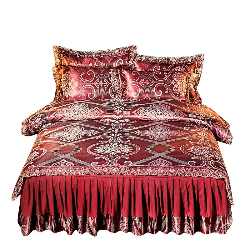 Imagem -05 - Rainfire-conjunto de Cama Estilo Nórdico Saia Jacquard Cetim Capa de Edredão Colcha de Renda de Peças Rei e Rainha Luxo