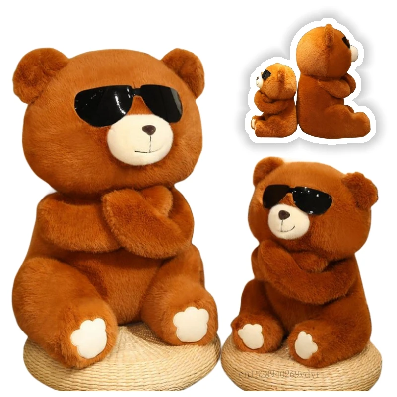 23-45cm Brown Bear With Glasses Super Soft Stuffed Plush Animal Dolls Cartoon Throw PiloowToys Halloween Gifts Home Office Decor