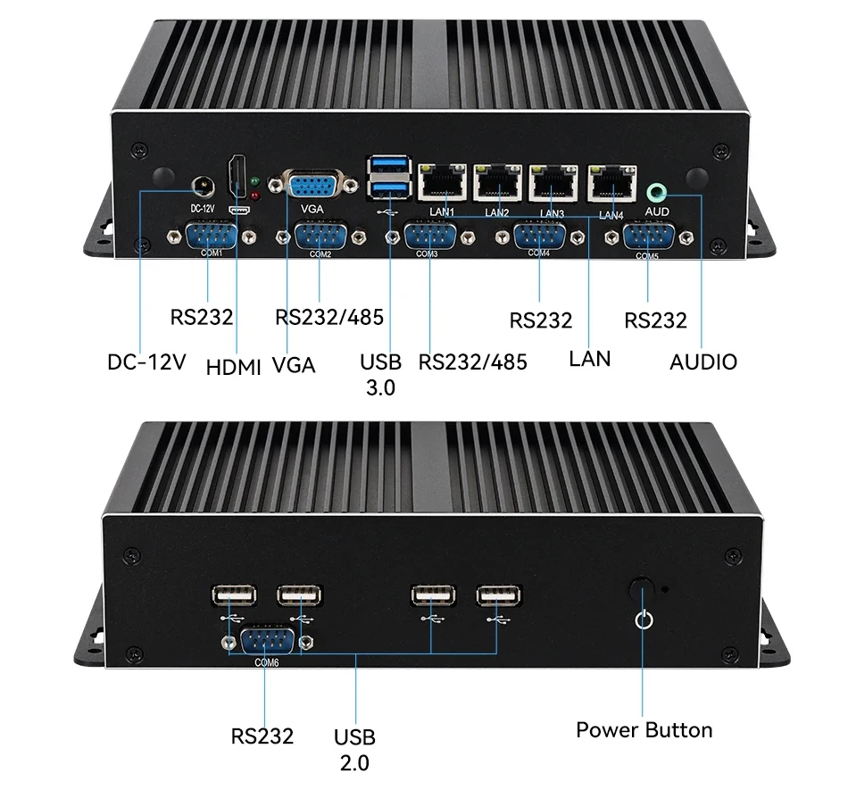 Mini PC industriale Intel Core i7-4600U i5-4300U 4x Ethernet 6x Porte seriali 6x USB HDMI VGA LVDS GPIO SIM 4G LTE Windows Linux
