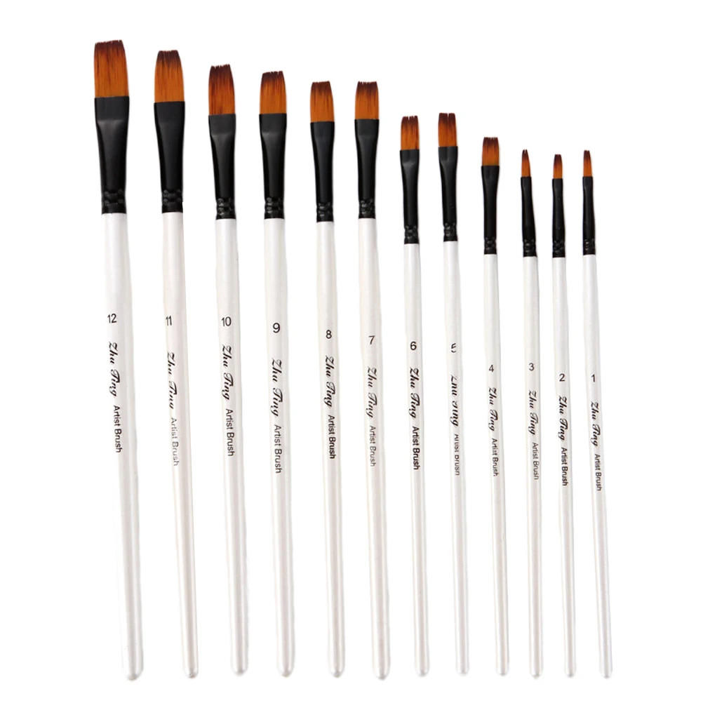 

12Pcs Nylon Hair Painting Brushes Kit Wooden Handle Oil Watercolor Acrylic Artistic Tools For Beginners Professionals