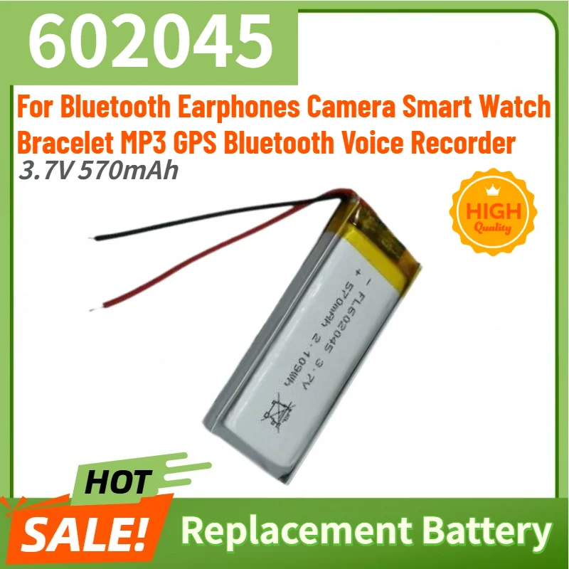2-10pcs 602045 3.7V 570mAh Replacement Battery for Earphones Camera Smart Watch Bracelet MP3 GPS Bluetooth Voice Recorder