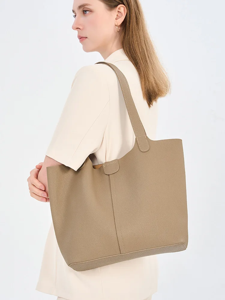 Genuine Leather Women Tote Bag Korean Version Niche Design Parent-and-Child Bag New Versatile Commuter Large-Capacity Tote Bag