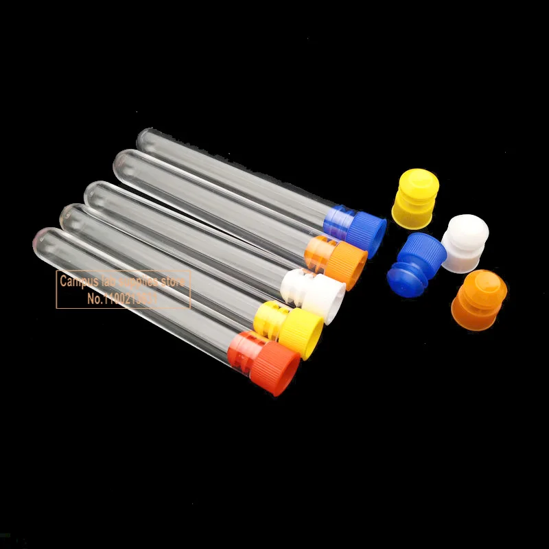 

20pcs/50pcs Clear Plastic Test Tubes with Color Plugs Diameter 12/13/15/16mm PS Benzene-penetrating Test Tube