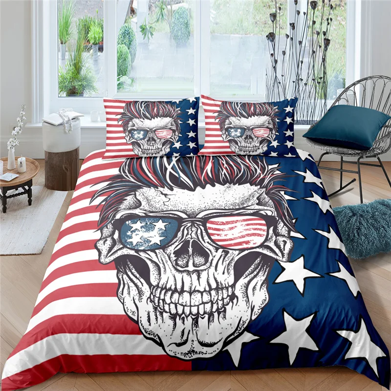 

Skull Duvet Cover Set 3D Print Luxury Skull King Queen Size Comforter Cover For Kid Boys Girl Polyester Bedding Set Terror Theme