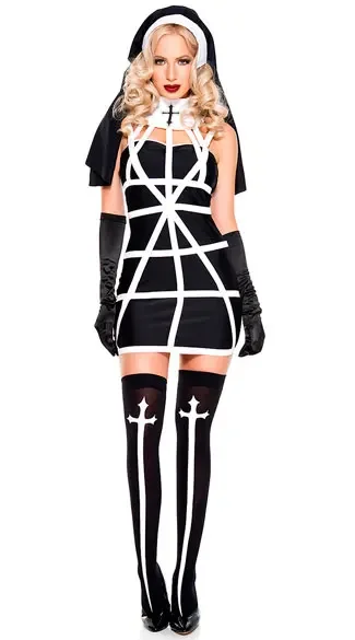 Disfraz Sexy de la Virgen María para mujer adulta, vestido de Cosplay con capucha negra para Halloween, disfraz de fiesta de Cosplay de hermana