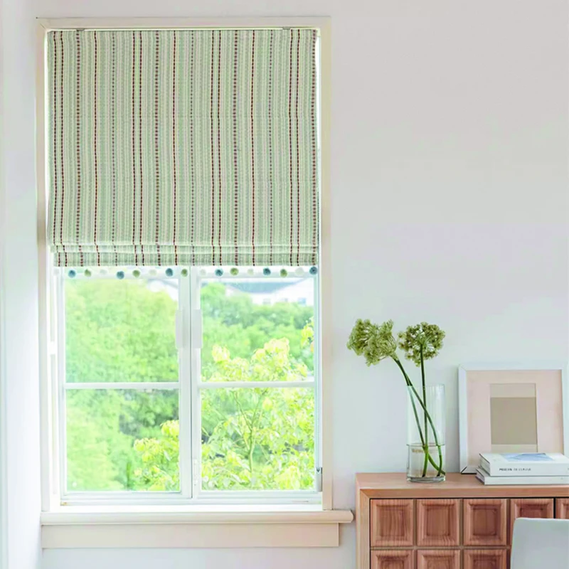 

Cartoon Green Color Striped Flat Roman Blinds Customized Window Shades Blackout/Light Filter Curtains For Children Room