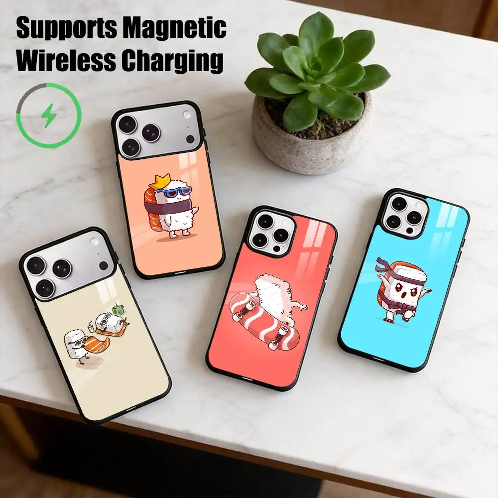 Cartoon Sushi C-Cute Phone Case For iPhone17,16,15,14,13,12,11 Plus,Pro Allows magnetic wireless charging Gift