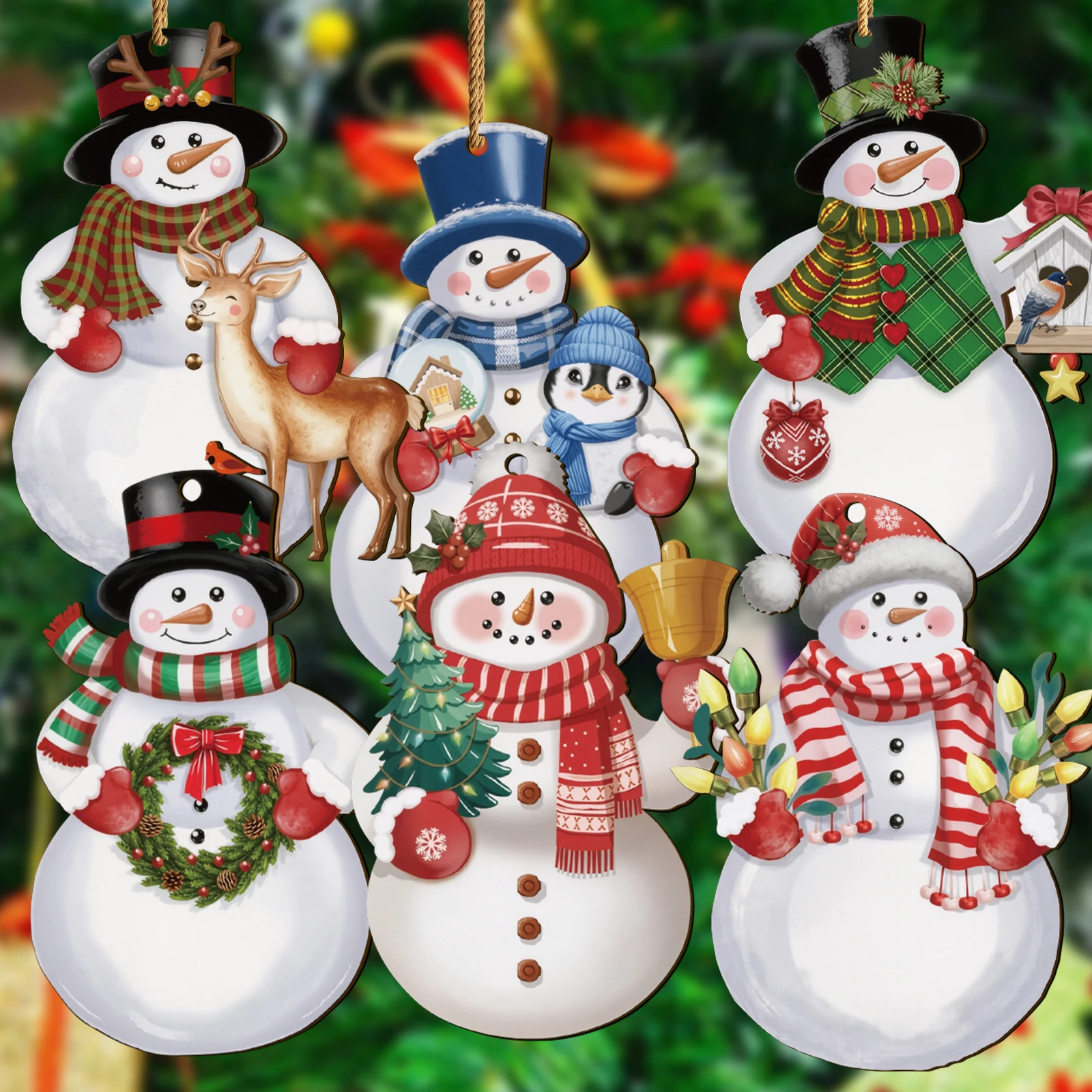 Essential Holiday Decorations: Set of Six Adorable Snowman Ceramic Ornaments, Enhancing the Unique Charm of Your Christmas Tree