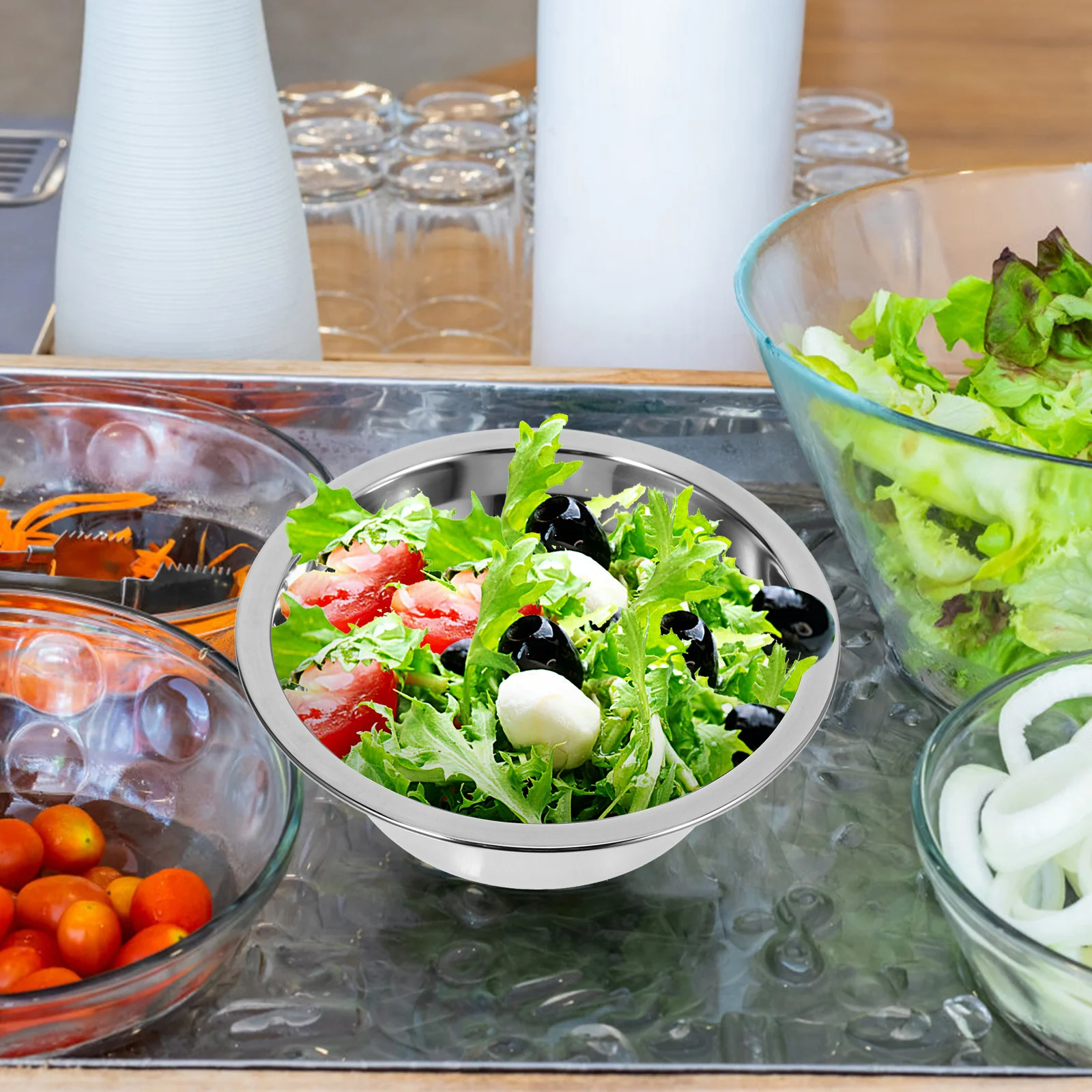 

2Pcs Stainless Steel Bowls Set Large Metal Mixing Bowl Thickened Kitchen Basin for Cooking Baking Serving Noodles