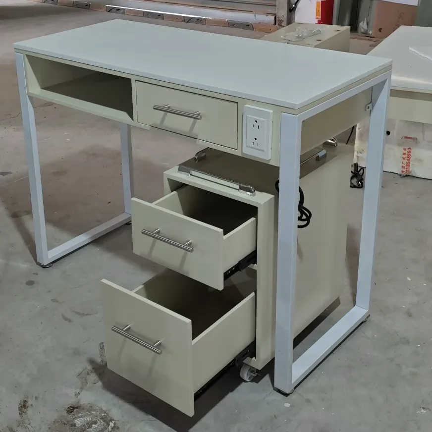 

Color Nail Table White Stone Top Manicure Table Stylish Design 8 Years Warranty