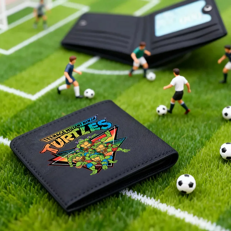 Carteiras dobráveis ​​da série Teenage Mutant Ninja Turtles, carteira curta de lona fofa, porta-cartões pequeno, porta-moedas para adolescentes, presentes de aniversário