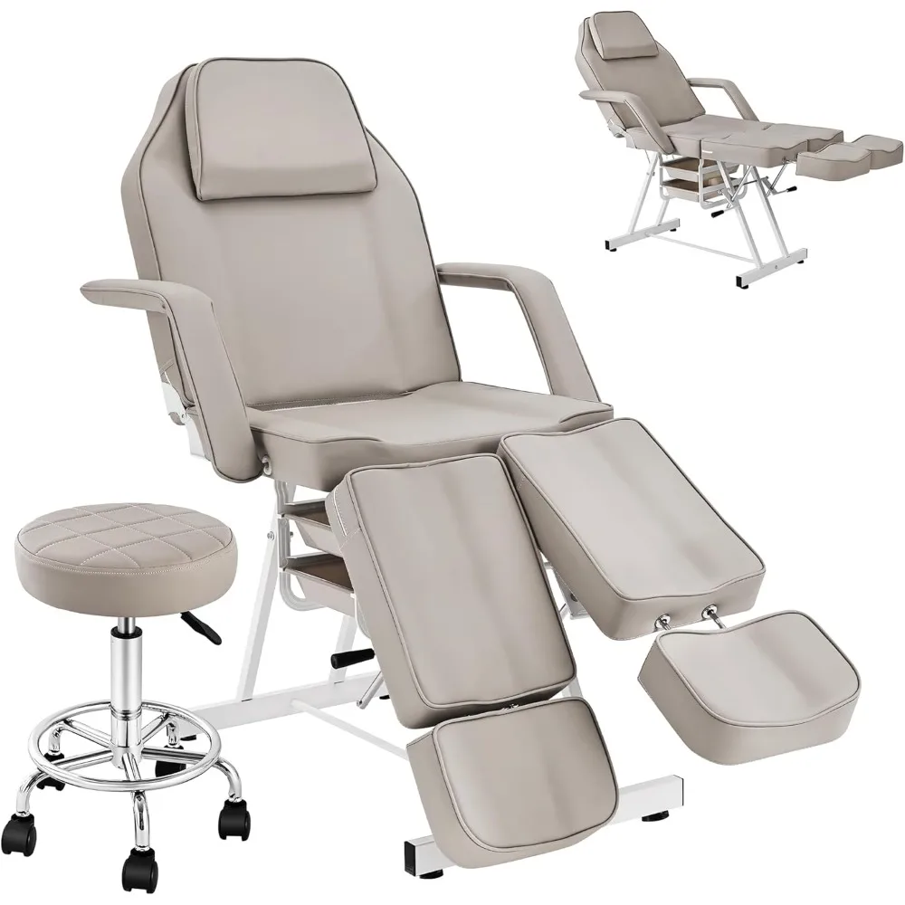 

Facial Tattoo Chair,Esthetician Lash Bed Multi-use Tattoo Massage Table for Artist with Hydraulic Stool, 3-Section Beauty Barber