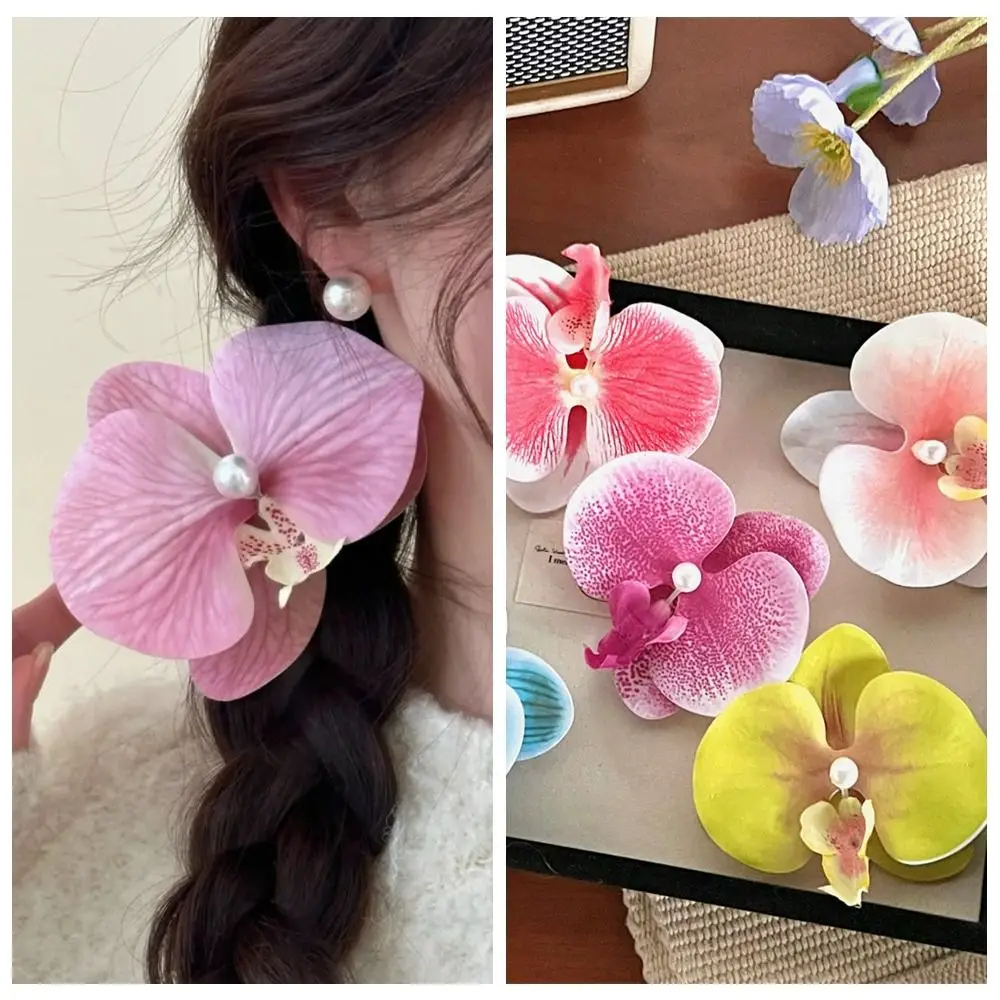 Sweet Cloth Flower Hair Clip Butterfly Orchid Pearl Orchid Flower Hairpin Duckbill Clip Korean Style Girl Hair Clip Seaside