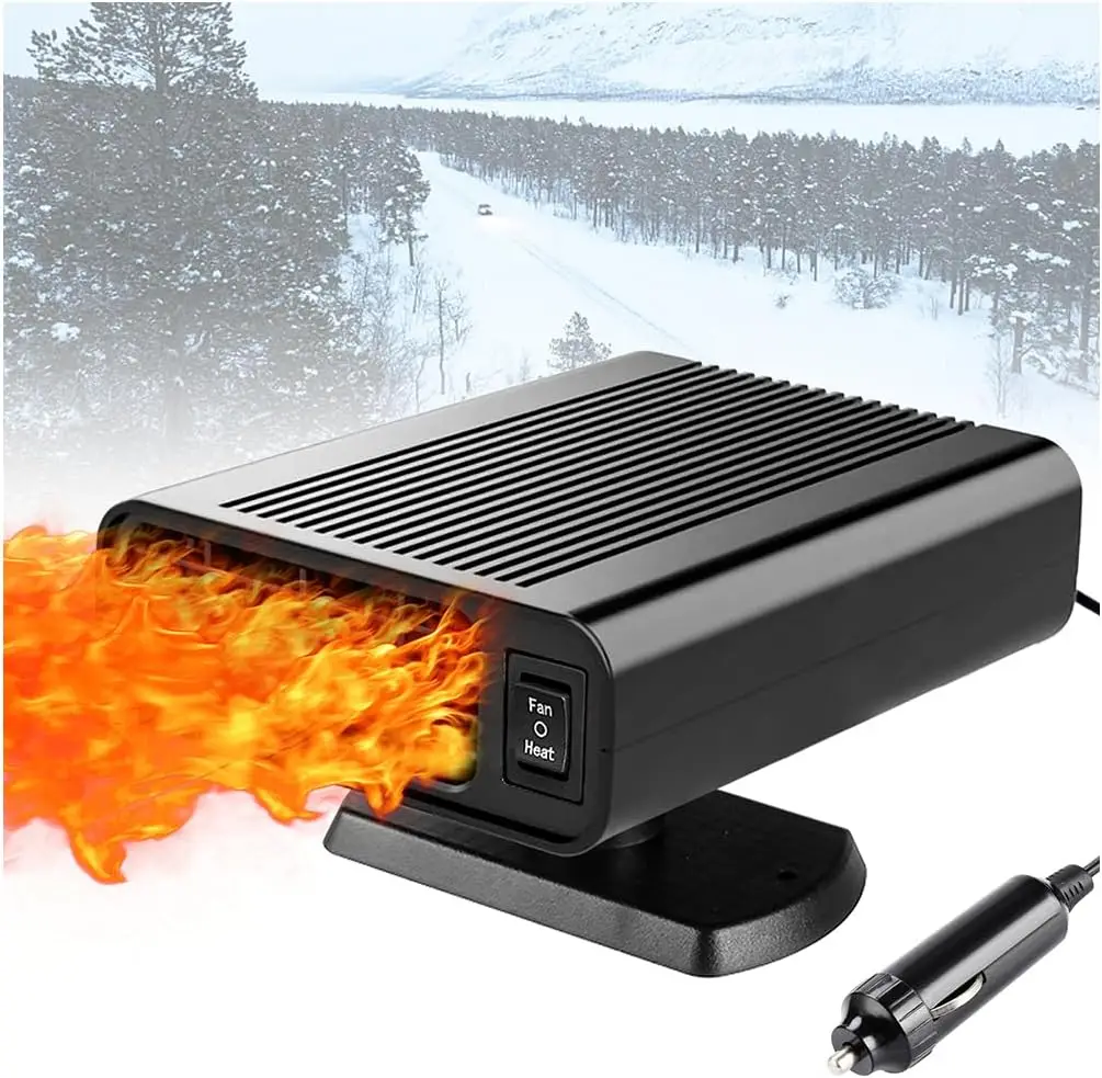 

Портативный автомобильный обогреватель 12 В, быстрый вентилятор/охлаждения 2-в-1 с 360° ° Вращающаяся основа, размораживатель мощностью 150 Вт для лобового стекла, черный