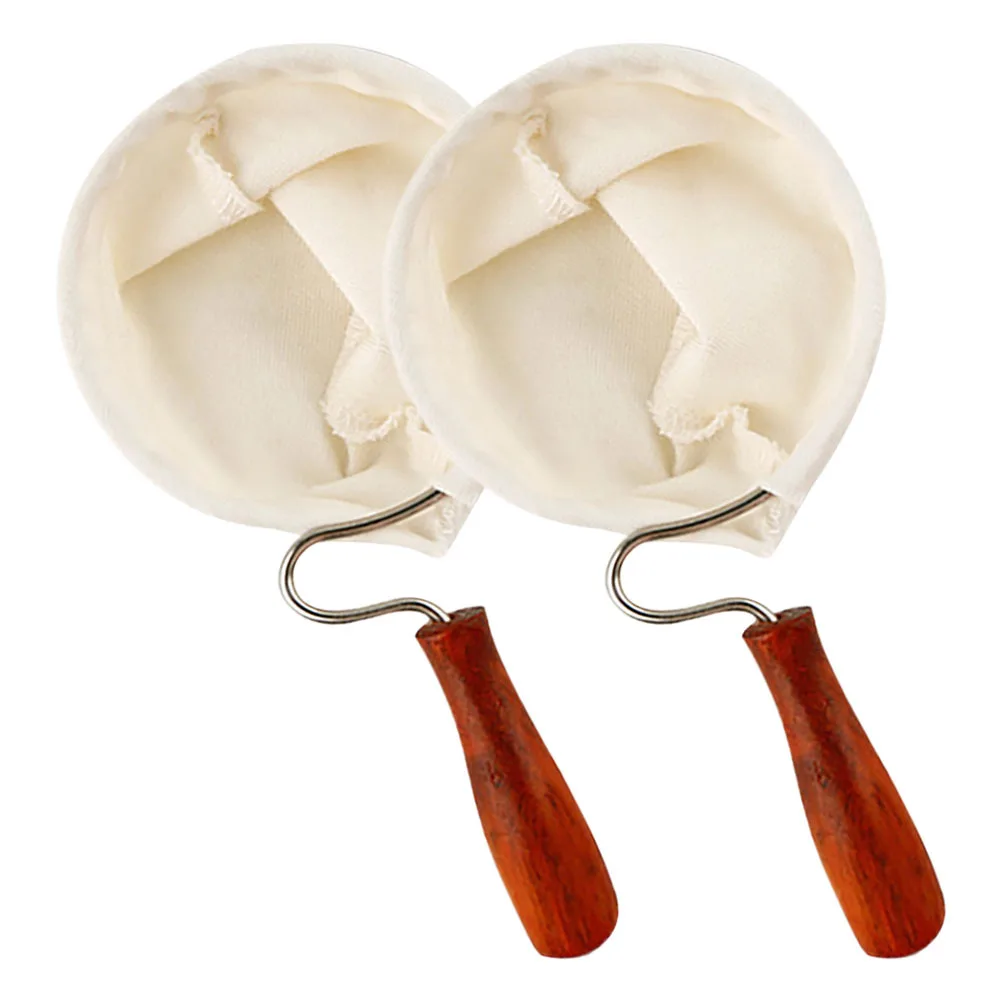 

2pcs Reusable Flannel Coffee Filter Bags 86Mm Wooden Handle Washable Durable Coffee Dripper Cloth Strainer For