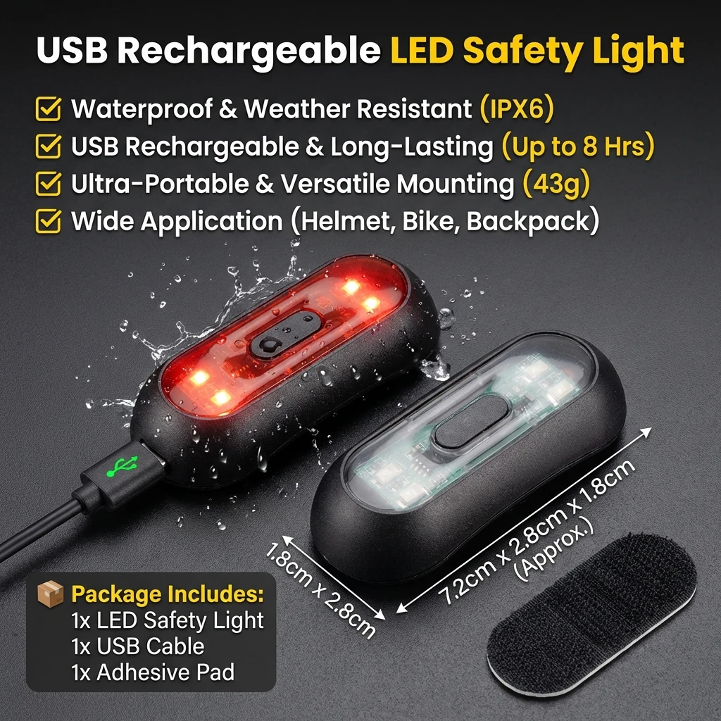 Luces Para Casco Bike Taillight Motorcycle Bicycle Helmet Safety Signal Warning Rear Lamp Waterproof Moto Helmet LED Light