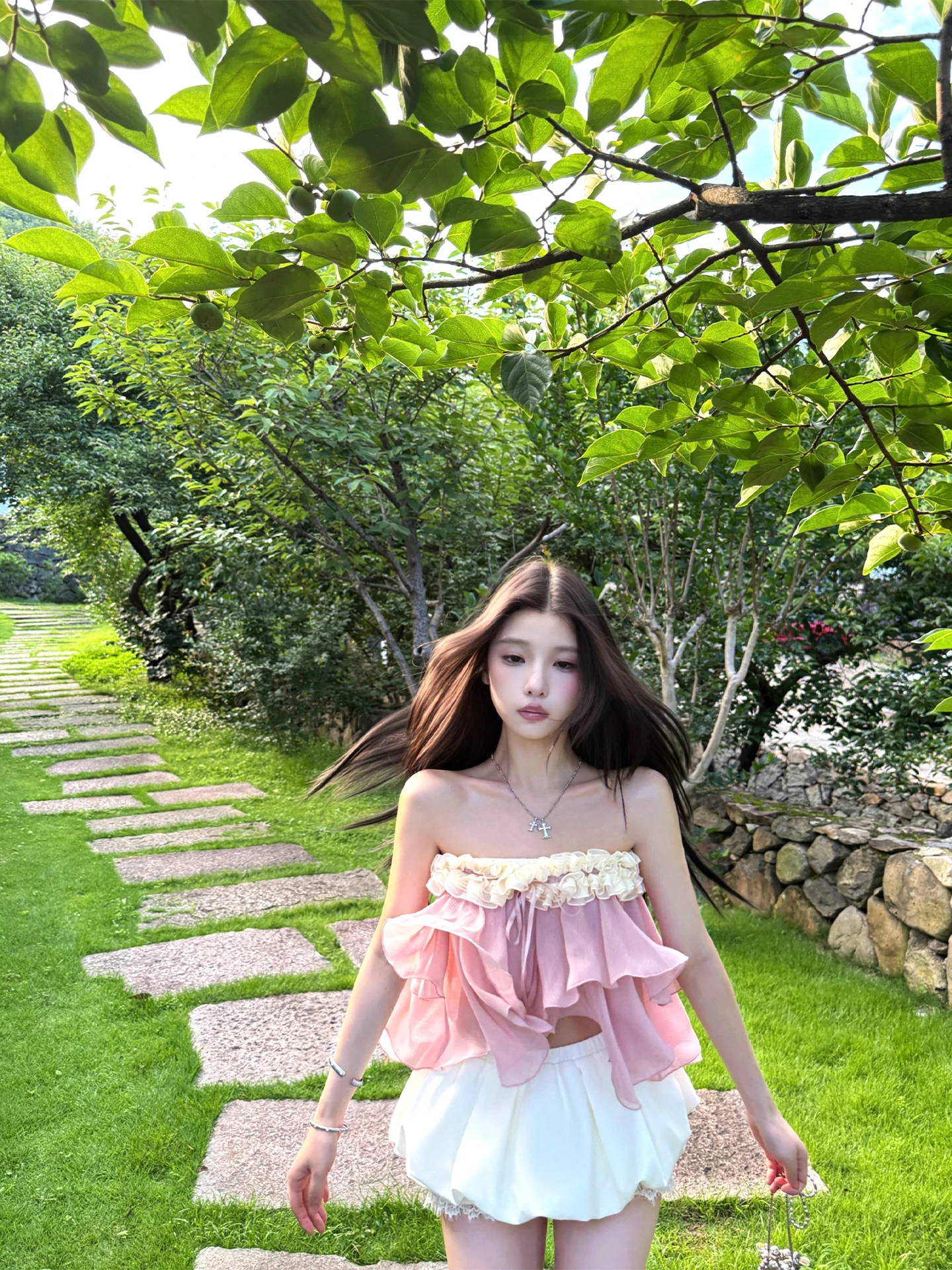 

FuunJ Design Multi-Layered ort Women's Tube Top with Lace Trim Floral Print Pure Desire Casual Summer Top for Young Women