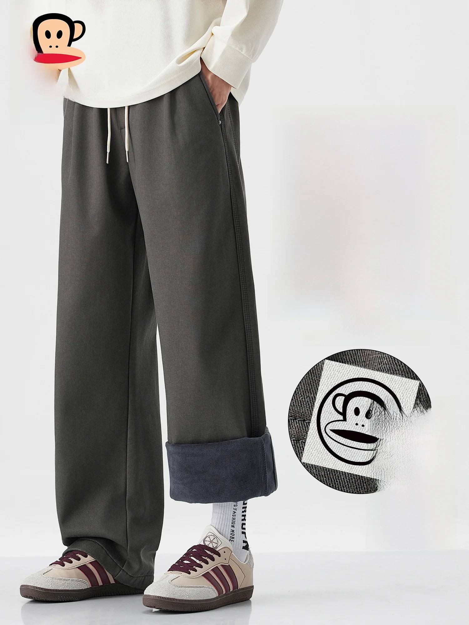 

Мужские повседневные брюки PaulFrank с флисовой подкладкой, утепленные, прямого кроя, осенне-зимние, комфортные, широкие, длинные брюки с эффектом драпировки