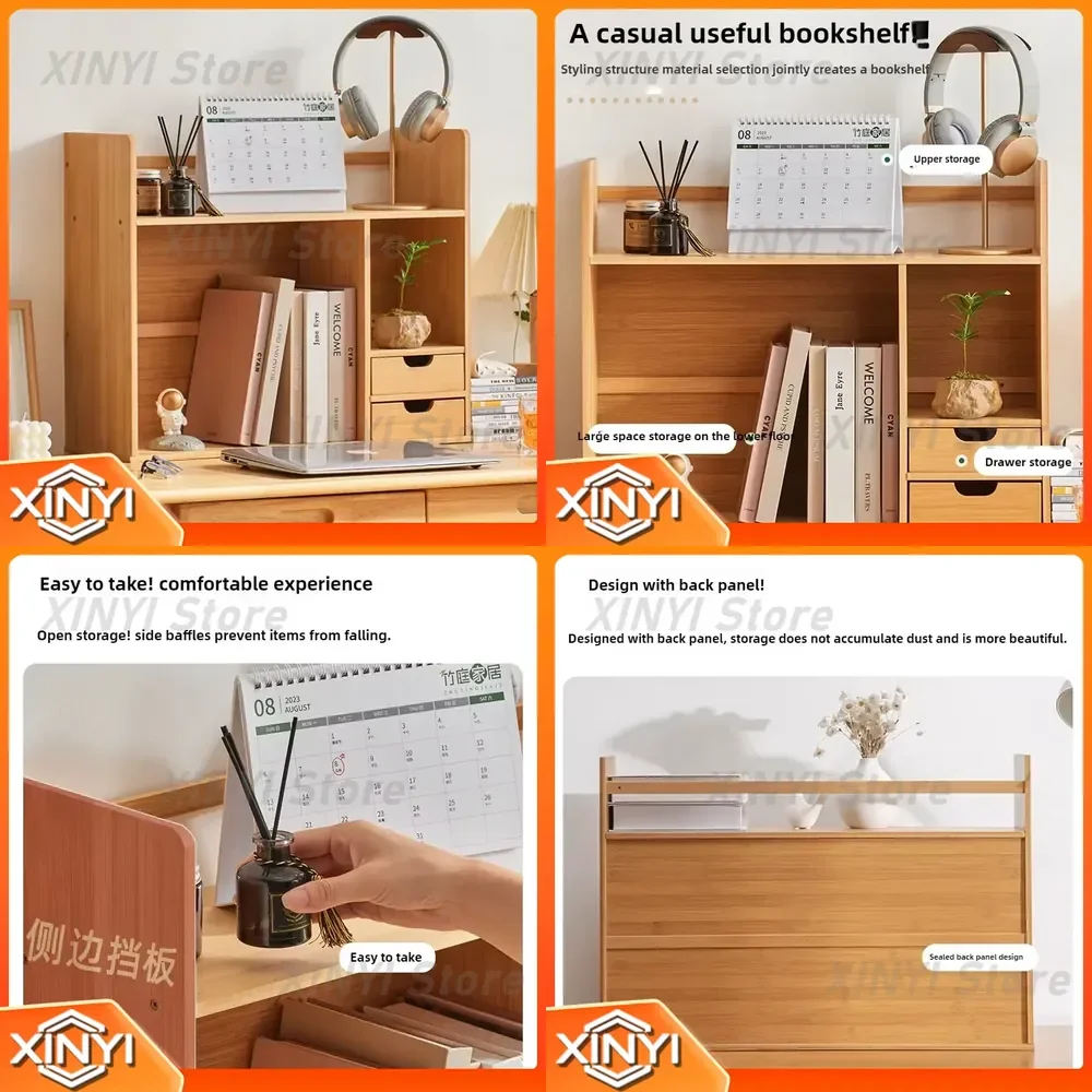 for Bamboo Desktop Book Shelf for Students Small Desk Top Storage Rack Multi-functional Layered Book Organizer Office Home