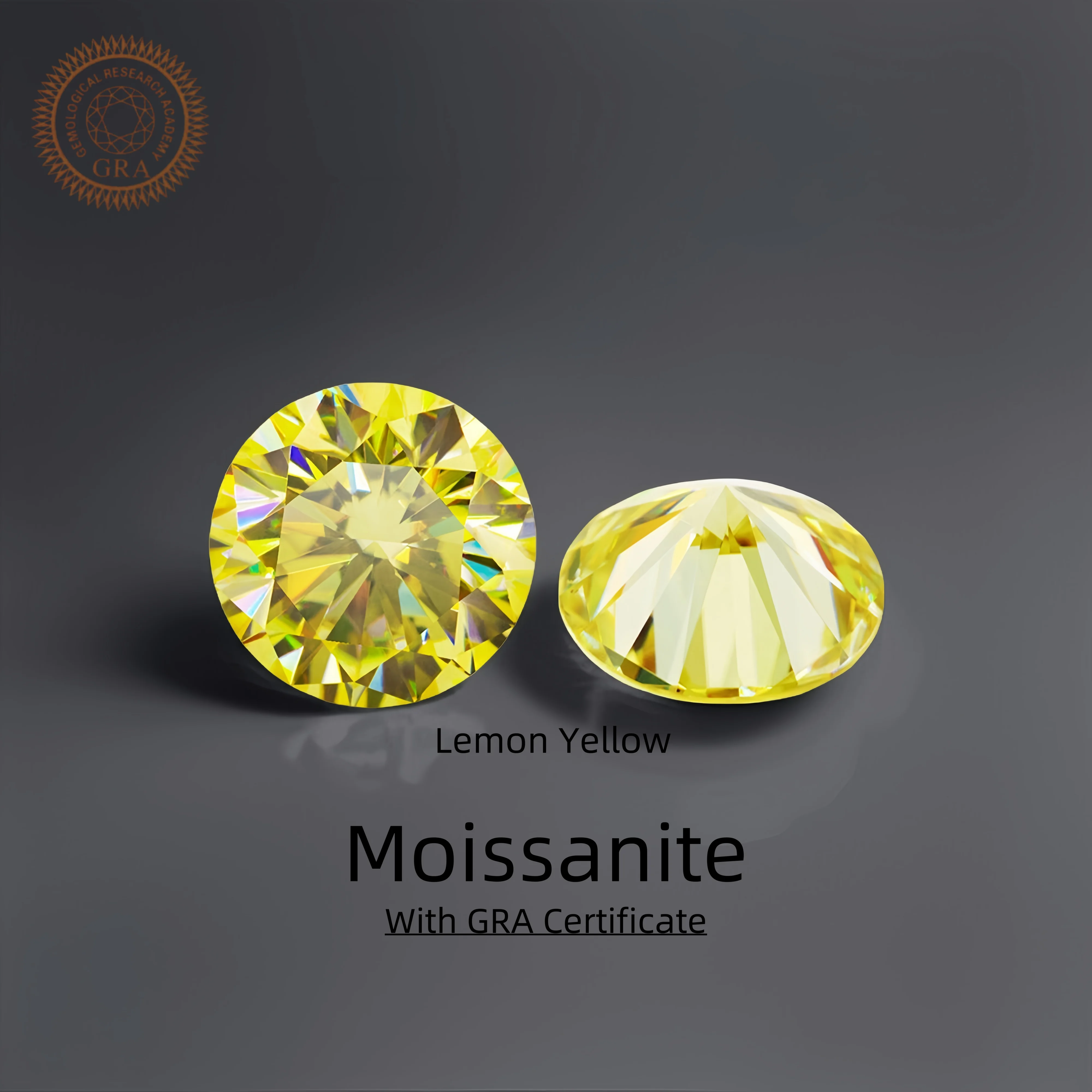 

[Factory Price] Round shape Loose Moissanite Stones Lemon color 0.1~6ct Excellent Cut VVS1 Clarity Lab Grown Diamonds for Inlay