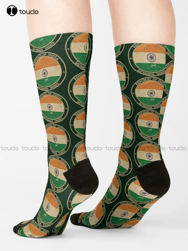 Vintage Republic Of India Asia Asian Flag Socks Men'S Socks Street Skateboard Socks Streetwear 360° Digital Print Gd Hip Hop Art