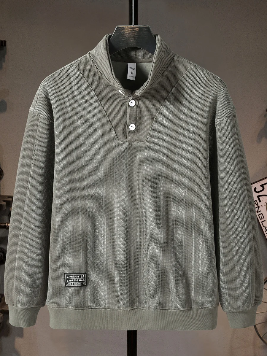 

Faionable Knitted Sweater Men's Light Maturi Sle 2025 New American Trend Button Stand Collar Texture Top Coat