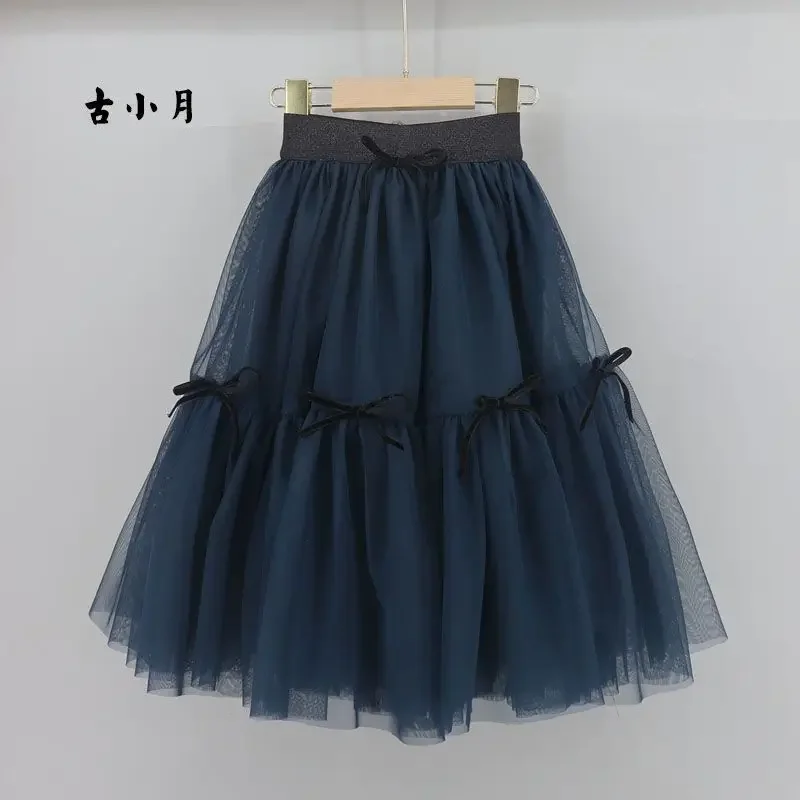 

2023 Fashion Princess Mesh Lace Bow Tutu Skirts For Girls Baby Spring Summer Birthday Clothes Kids Clothes Skirt 2-8Y