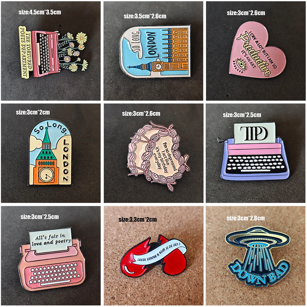 Rock music enamel letter brooches, pop music lyrics enamel brooches, hip-hop music badges, fan collection brooches