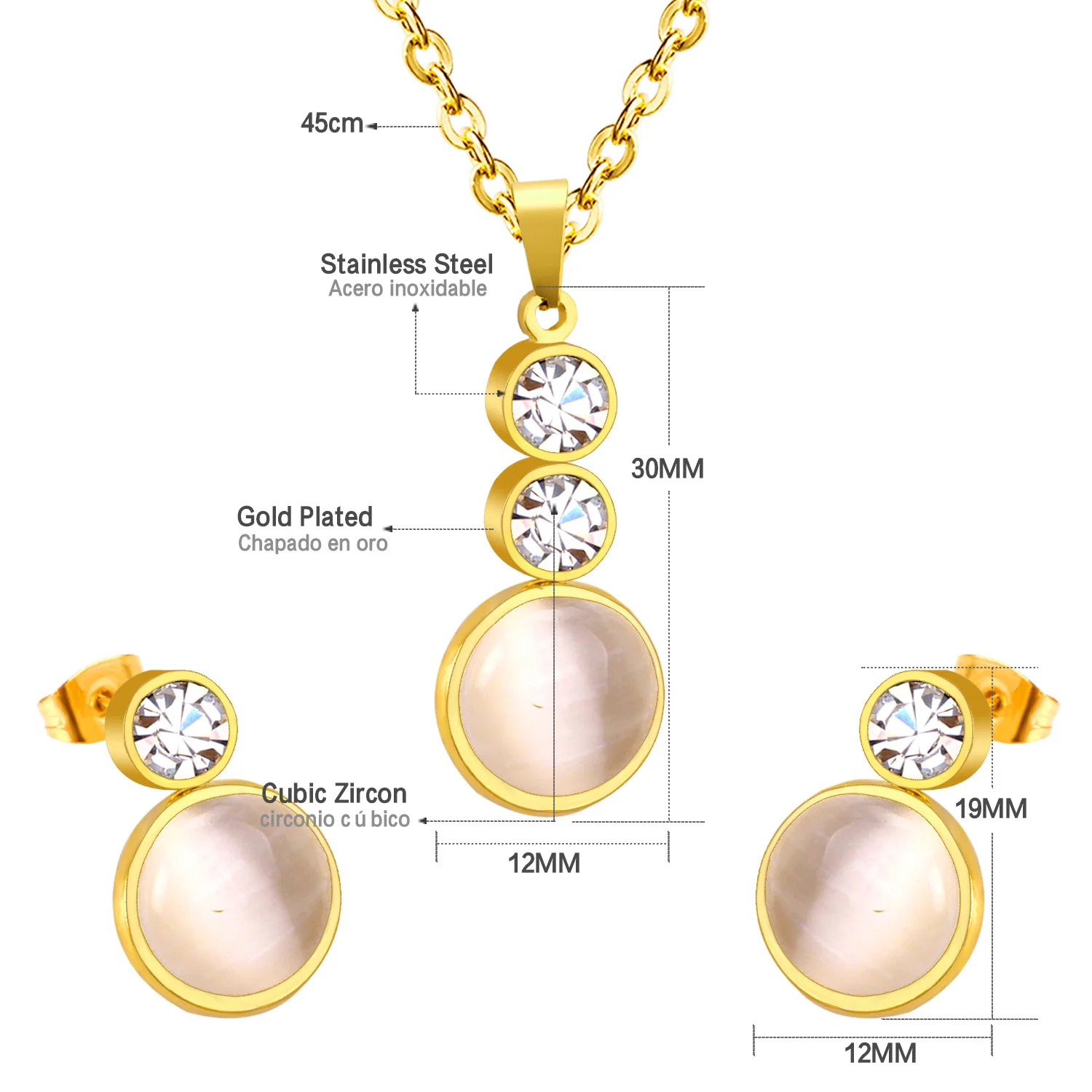 Simple серьги Cubic Zirconia Pendant Necklace Earrings Set Korean Style Stainless Steel Jewelry Set for Women Wedding Wholesale