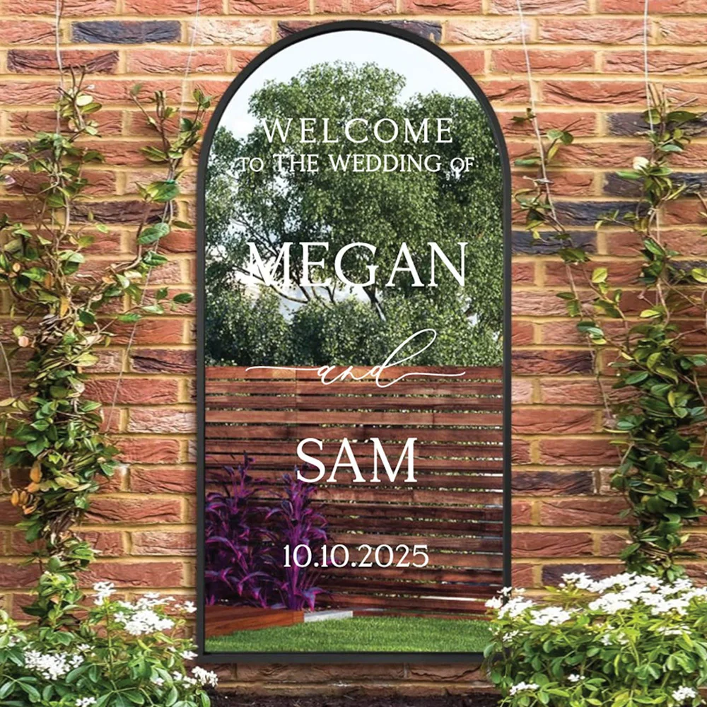 Personalized Mirror Decal Wedding Sign Stickers Decor Welcome To The Wedding Mirror Vinyl Decal Custom Mrs Mr Name Initias Texts