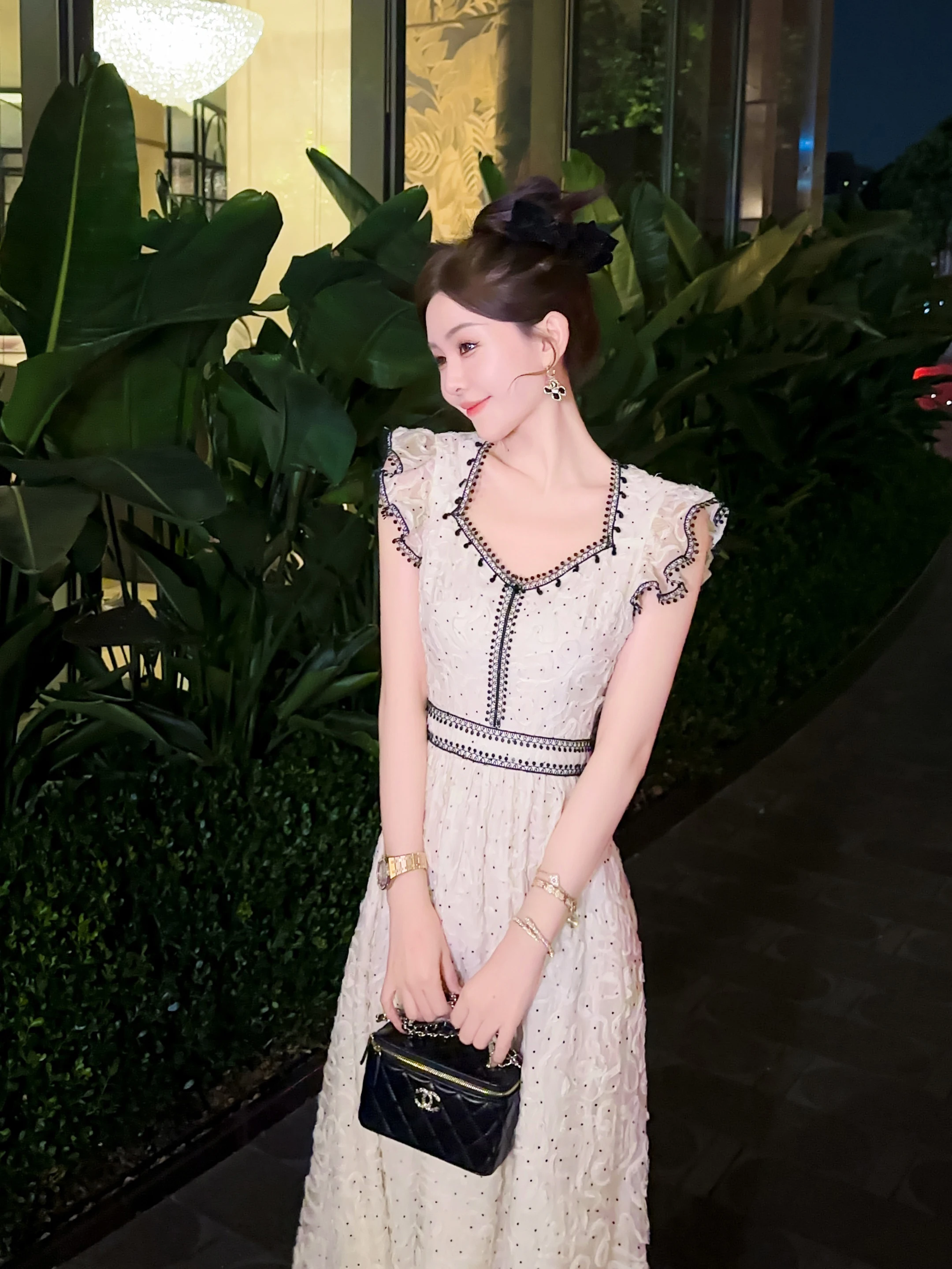 

Ele Diamond Collar Fly Sve Dr Heavy Work 3D Dot Net irt Dr Nylon Fabric ort Sve Casual Summer Dr