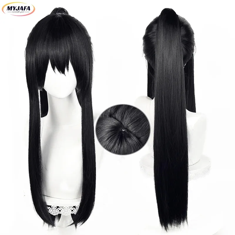 

Ashiro Mina Cosplay Wig Anime Long Black With Ponytail Heat Resistant Synthetic Hair Halloween Role Play Wigs + Wig Cap