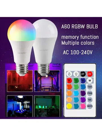 E27 RGB LED Bulb Base 24 Key Remote Control Dimmable 10W RED Blue AC220V 110V Colorful Change for Bedroom Living Room Desk Lamp