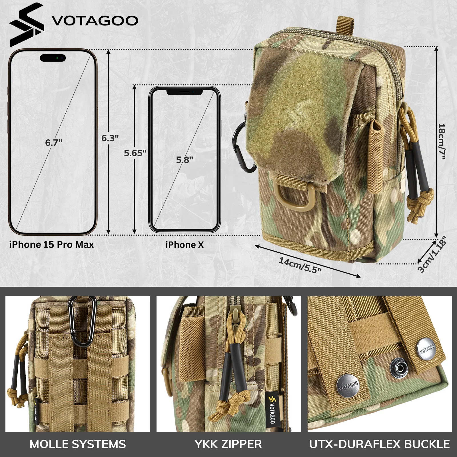 VOTAGOO Tactical EDC Pouch Molle Accessories Shoulder Strap Attachment Pouch for Men Outdoor Tool Bag Utility Gadget Organizer
