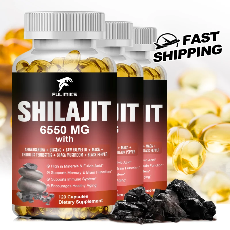 Shilajit Himalayan Capsules - 6550mg - Combined Ashwagandha, Ginseng, Saw Palmetto, Maca, Tribulus, Chaga, Black Pepper