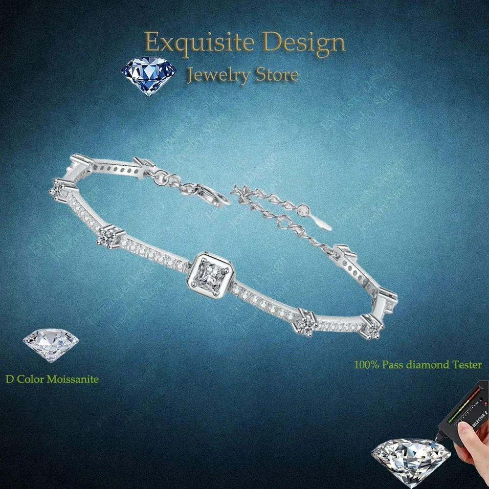 

Exquisite Design Square 1.88 Carat Moissanite Bracelet Luxury Holiday Gift for Womem Classic PT950 Platinumfor Girlfriend