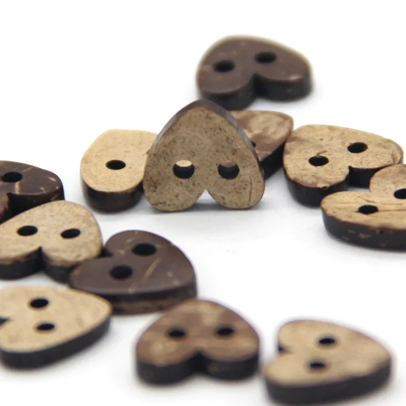 2 Holes 10mm Natural Heart Wood Coconut Sewing Buttons For Clothes Children Scrapbooking Wood Decorative Accessories Wholesale