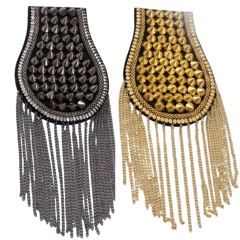 Punk Theme Epaulette Shoulder Patches with Metal Chain Fringe for Stage Costume