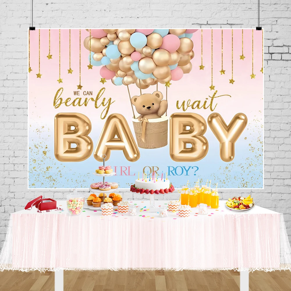 

Boy Or Girl Backdrop Photography Gender Reveal Party Decor Bear Balloon Photo Photographic Background Kid Photo Studio Photocall