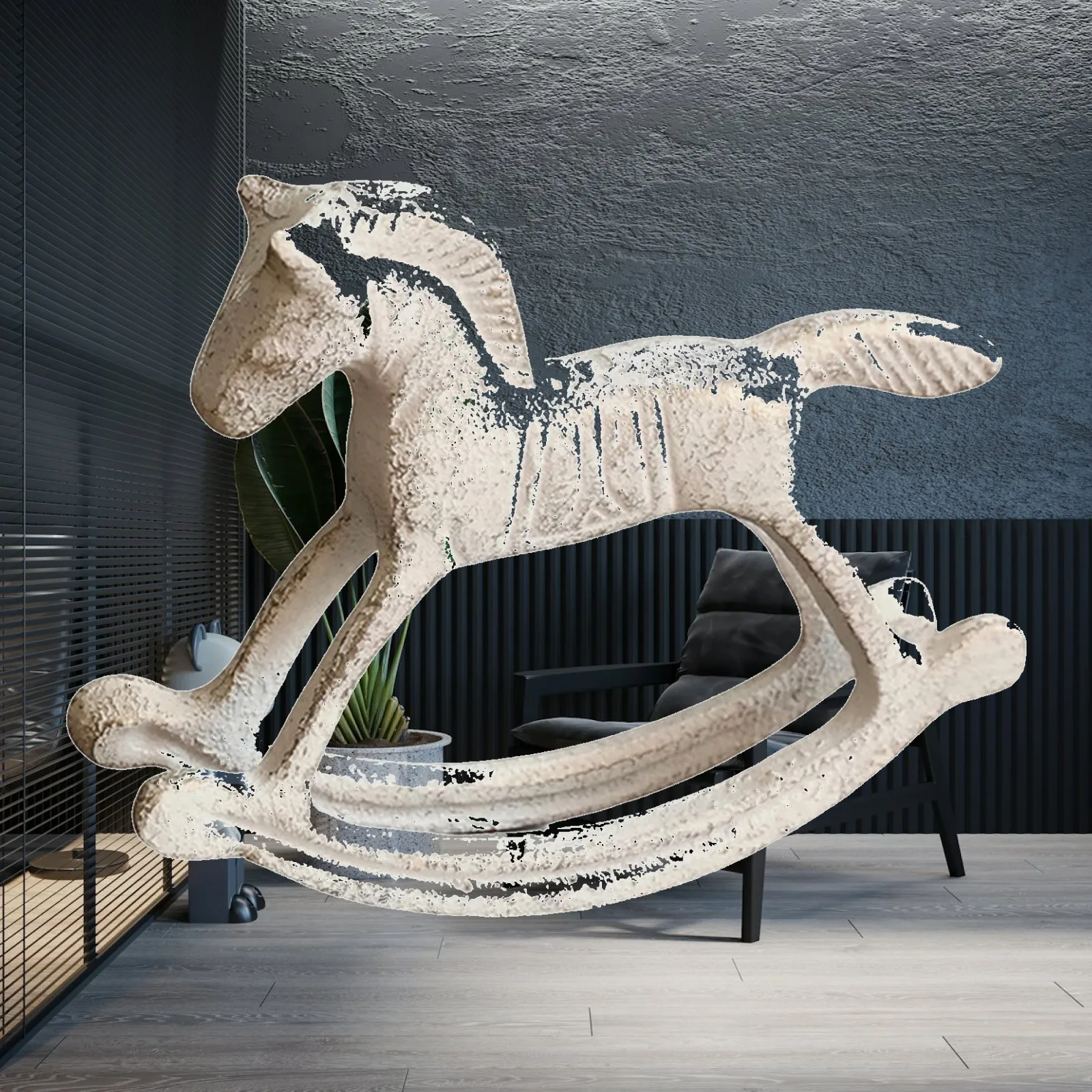 Rocking Horse Statue for Home Decor Gift Metal Figurine Distressed Accessories for Bookshelf Desk Fireplace Bedroom Office